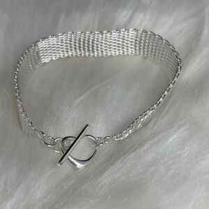Sterling Silver Heart Toggle Mesh Bracelet